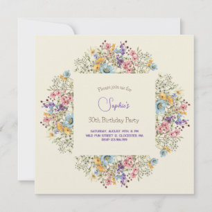 Convite de aniversário adulto com flores coloridas