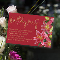 Convite de Aniversário Adulto com Flores de Lírio 