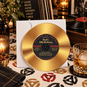 Convite de Aniversário Adulto de Disco de Ouro Vin