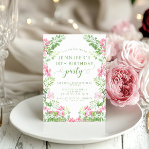 Convite de Aniversário Adulto Floral Rosa Quente B