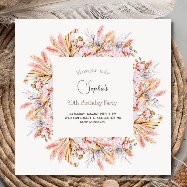Convite de aniversário adulto flores Boho (Criador carregado)