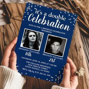 Convite de Aniversário Adulto Foto Azul Prata