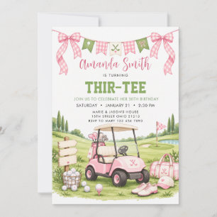 Convite de Aniversário Adulto Rosa Golf Thir-Tee