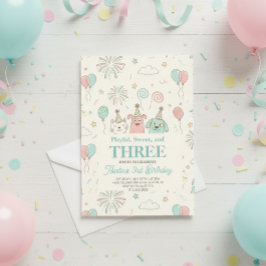 Convite de Aniversário Alegre Doce e Três Crianças