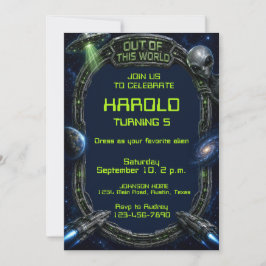 Convite de Aniversário Alien Fora do Mundo Espaço 