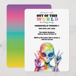 Convite de aniversário Alienígena Rainbow Watercol