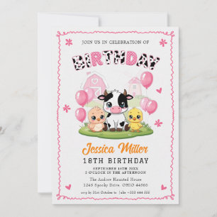 Convite de Aniversário Animais de Fazenda Vaca Ros