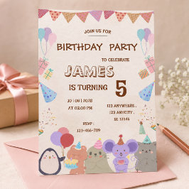 Convite de Aniversário Animais do Bosque Pastel Ad