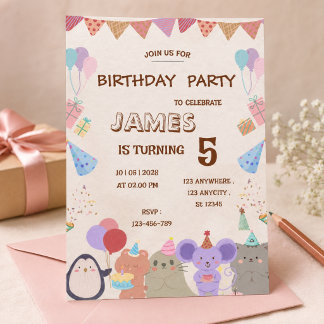 Convite de Aniversário Animais do Bosque Pastel Ad