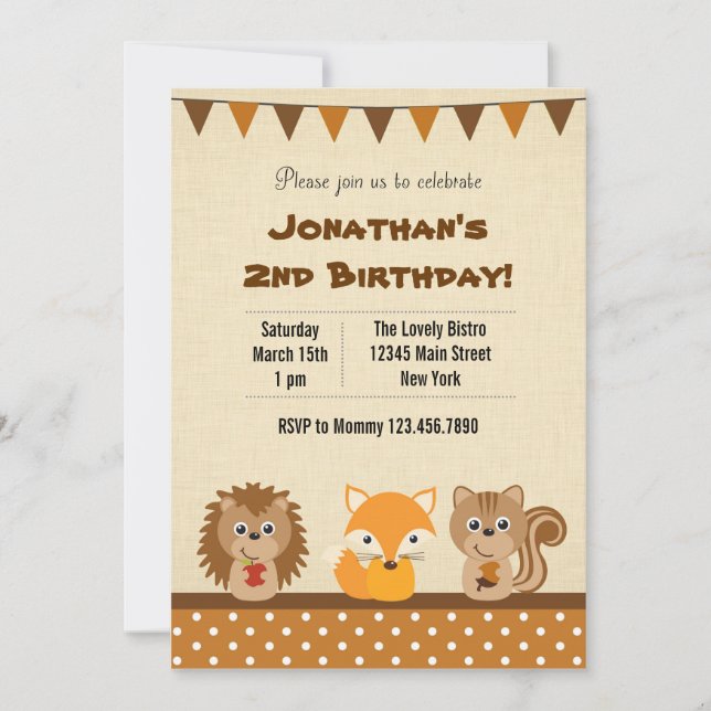 Convite de aniversário animal da floresta (Frente)