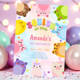 Convite de Aniversário Animal Squish On Over