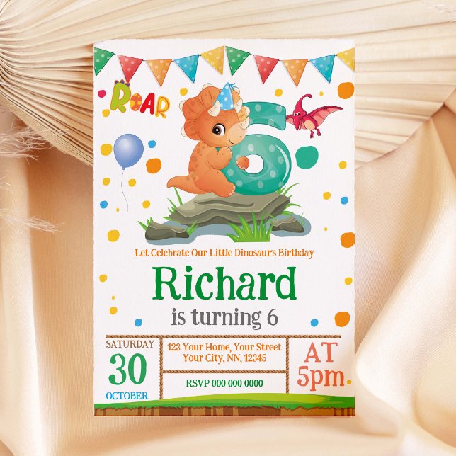 Convite de Aniversário ao 6 do Dinossauro (Criador carregado)