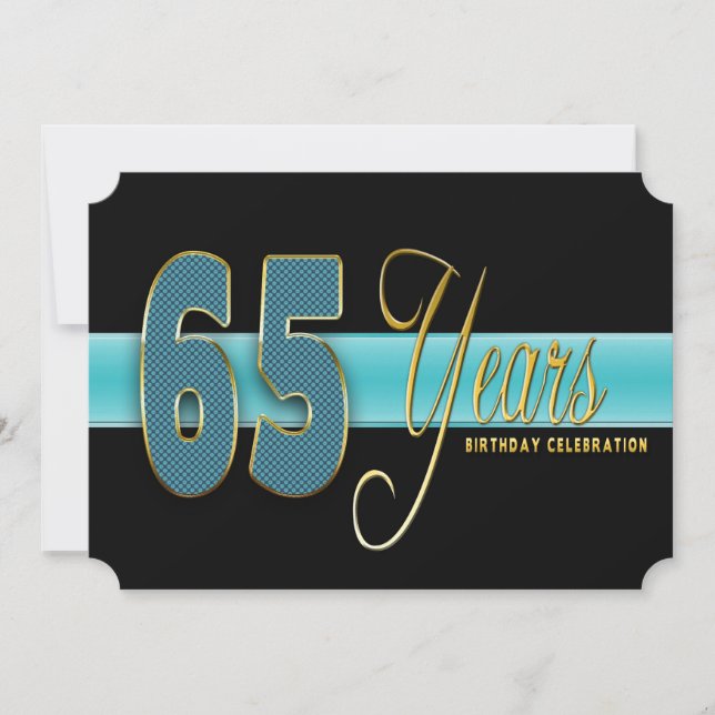 convite de aniversário AQUA/PRETO, 65 ANOS (Frente)