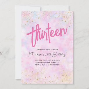 Convite de Aniversário Aquarela Arco-íris Rosa par