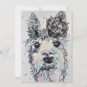 Convite de Aniversário Aquarela Arte Lhama Alpacca