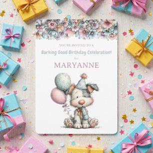 Convite de Aniversário Aquarela de Cachorro Capric