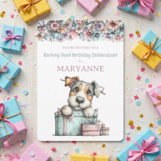 Convite de Aniversário Aquarela de Cachorro Capric (Criador carregado)