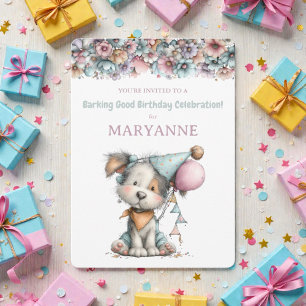Convite de Aniversário Aquarela de Cachorro Capric