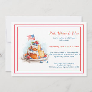 Convite de Aniversário Aquarela Vermelho Branco e
