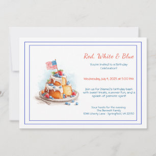 Convite de Aniversário Aquarela Vermelho Branco e