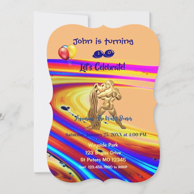 Convite de Aniversário Aquário 20/01-18/02 (Frente)