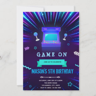 convite de aniversário arcade glow