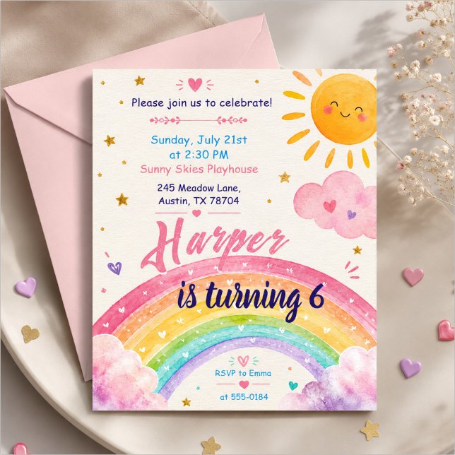 Convite de Aniversário Arco-Íris Aquarela (Criador carregado)