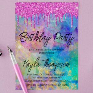 Convite de aniversário Arco-Íris com Glitter