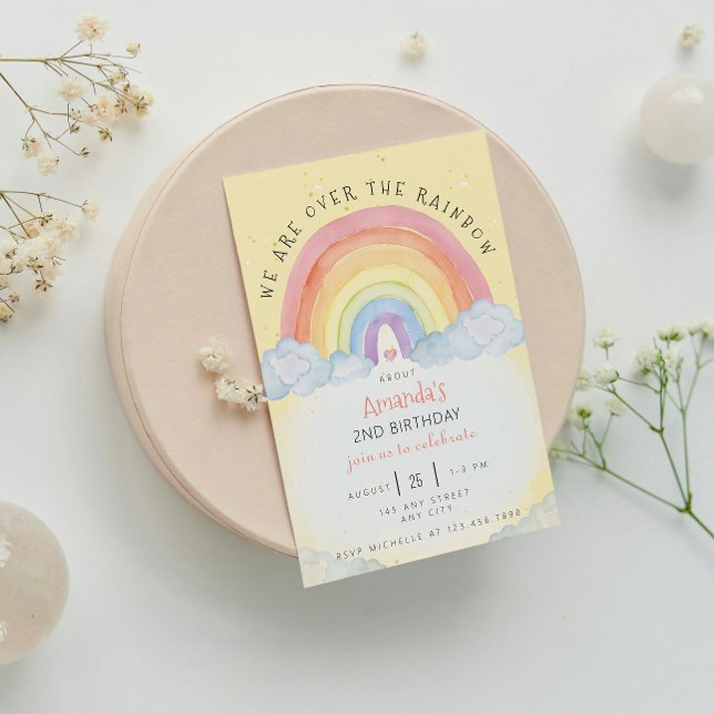 Convite de aniversário arco-íris de água (Watercolor Rainbow Birthday Party Yellow)