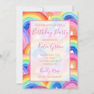 Convite de aniversário arco-íris vibrante