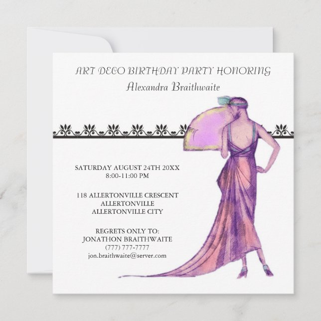 Convite de aniversário Art Deco de 1920 (Frente)
