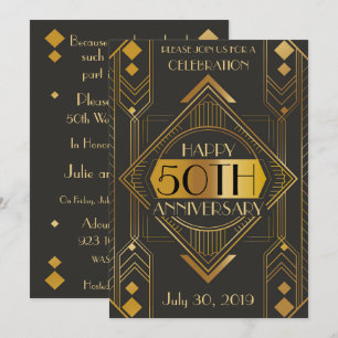 Convite de Aniversário Art Déco Elegante de 50 ano