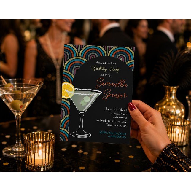 Convite de Aniversário Art Deco Martini (Criador carregado)