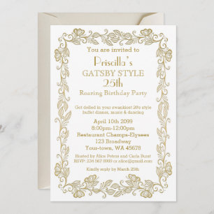 Convite de aniversário Art Deco,Mulher,gol branco