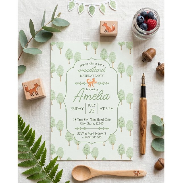 Convite de Aniversário Árvores Floresta Verde Aqua (Criador carregado)