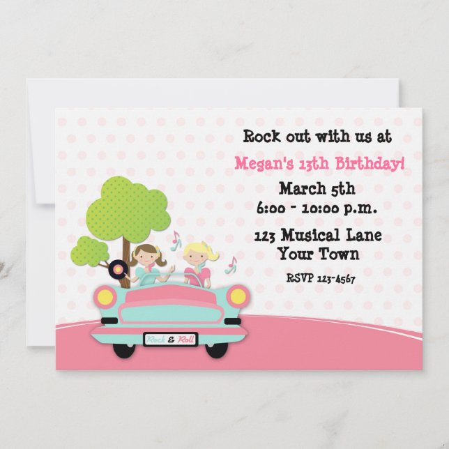Convite de Aniversário às Raparigas Rock and Roll (Frente)