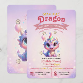 Convite de Aniversário Aventura do Dragão Pastel
