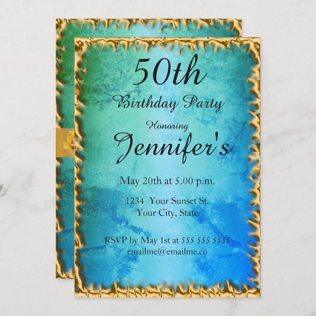 convite de aniversário azul 50º (Frente/Verso)