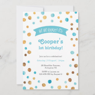 Convite de Aniversário Azul-aqua e confete de ou