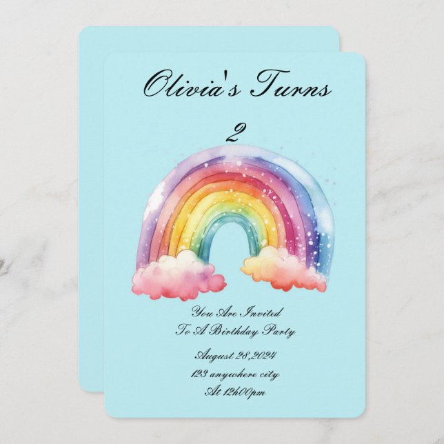 convite de aniversário azul bebê (Frente/Verso)