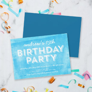 Convite de Aniversário Azul com Tinta Rolada para