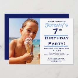 Convite de aniversário Azul da Criança de Foto