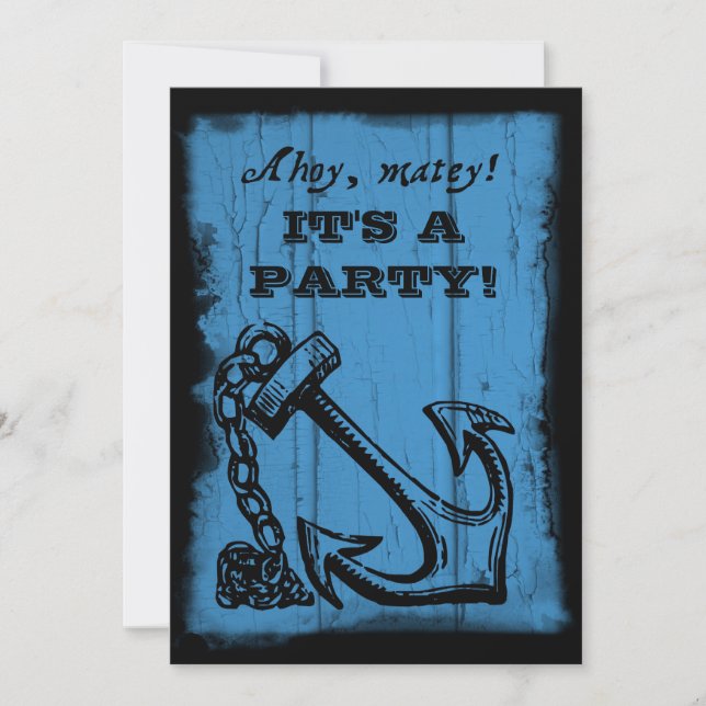 Convite de aniversário Azul de Âncora (Frente)