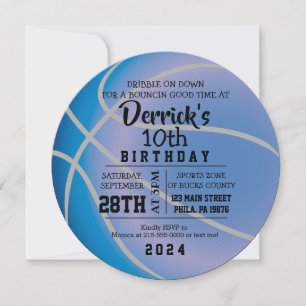 CONVITE DE ANIVERSÁRIO AZUL DE BASQUETEBOL ROUND