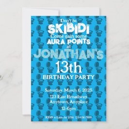 Convite de aniversário Azul de Toilet Skibidi