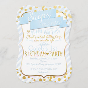 Convite de Aniversário Azul Dourado Snips & Snails