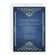 Convite de Aniversário Azul e Dourado Vitoriano