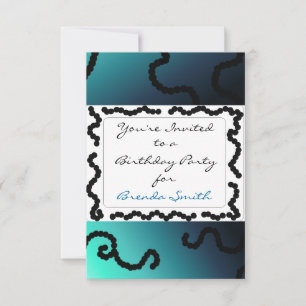 Convite de Aniversário Azul e Preto com Contas Ele