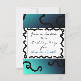 Convite de Aniversário Azul e Preto com Contas Ele