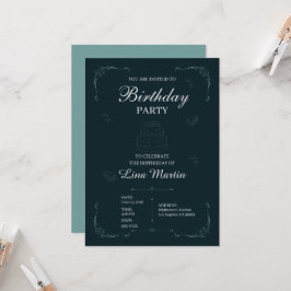 Convite de Aniversário Azul Elegante